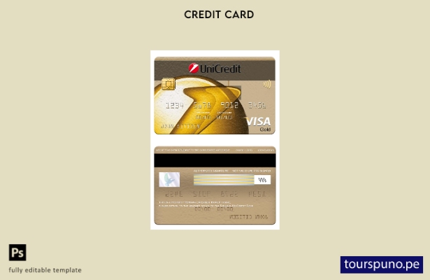 listo para imprimir plantilla de tarjeta visa dorada de Rumania UniCredit Bank