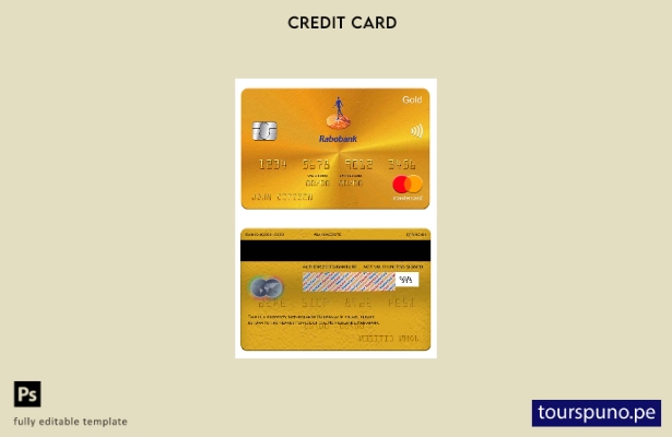 listo para imprimir plantilla dorada de Rabobank mastercard de Países Bajos