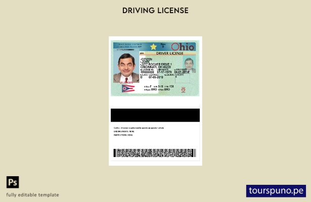 Listo para imprimir la plantilla actual del permiso de conducir de Ohio de EE. U