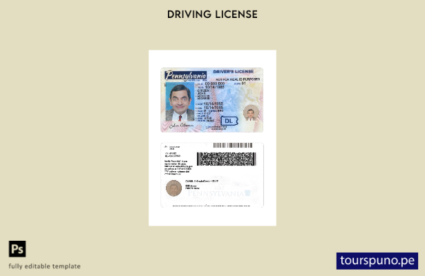 Listo para imprimir la plantilla actual del permiso de conducir de Pensilvania d