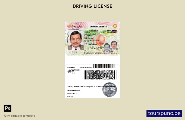 Plantilla de licencia de conducir () lista para imprimir de EE. UU. Georgia