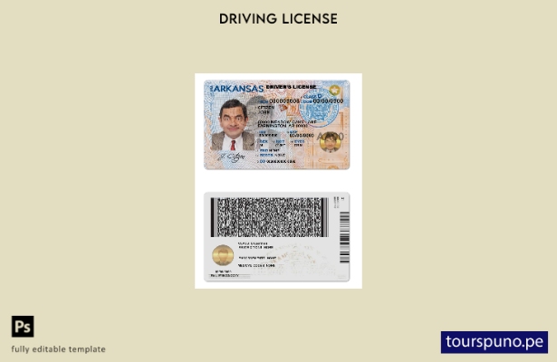 Plantilla de licencia de conducir de Arkansas de EE. UU. lista para imprimir