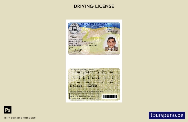 Plantilla de licencia de conducir de Australia Occidental lista para imprimir