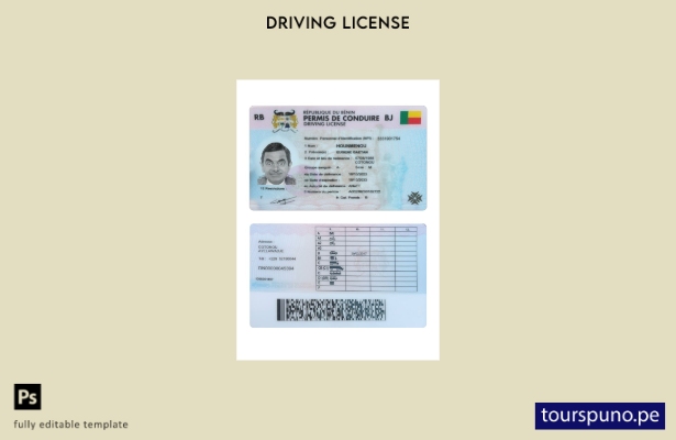 Plantilla de licencia de conducir de Benín lista para imprimir