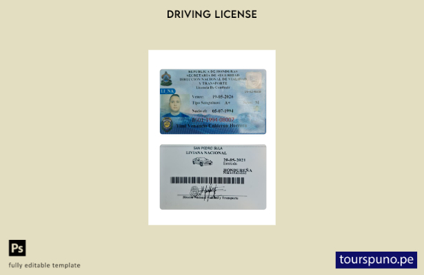 Plantilla de licencia de conducir de Honduras lista para imprimir
