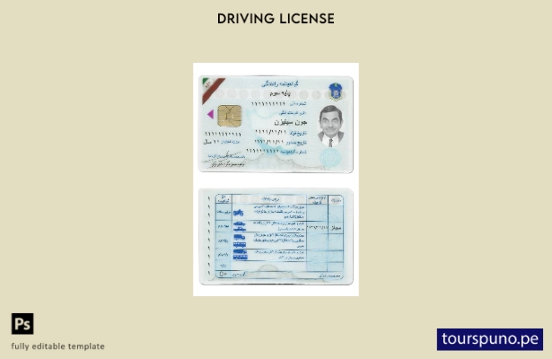 Plantilla de licencia de conducir de Irán lista para imprimir