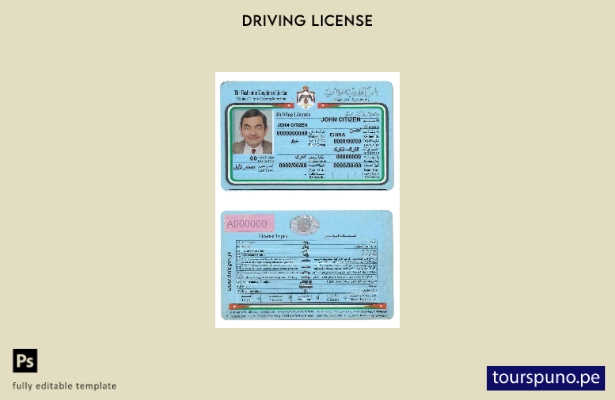 Plantilla de licencia de conducir de Jordania lista para imprimir