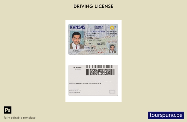 Plantilla de licencia de conducir de Kansas de EE. UU. lista para imprimir