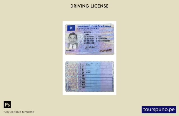 Plantilla de licencia de conducir de Lituania (Litva) lista para imprimir