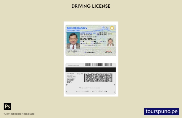 Plantilla de licencia de conducir de Michigan de EE. UU. lista para imprimir
