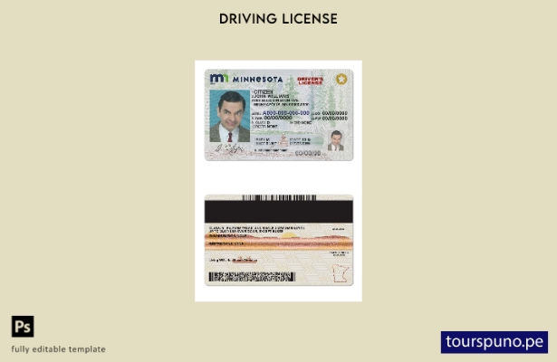 Plantilla de licencia de conducir de Minnesota de EE. UU. lista para imprimir