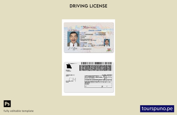 Plantilla de licencia de conducir de Missouri de EE. UU. lista para imprimir