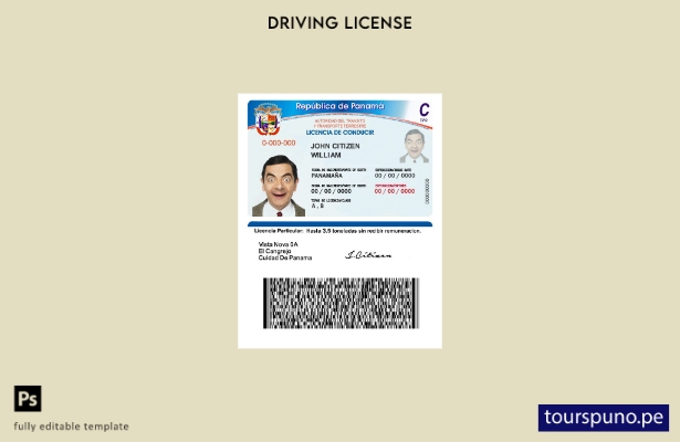 Plantilla de licencia de conducir de Panamá lista para imprimir