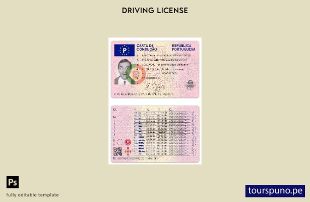 Plantilla de licencia de conducir de Portugal lista para imprimir