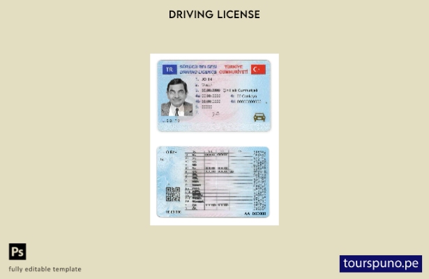 Plantilla de licencia de conducir de Turquía lista para imprimir