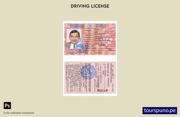 Plantilla de licencia de conducir de Uzbekistán lista para imprimir