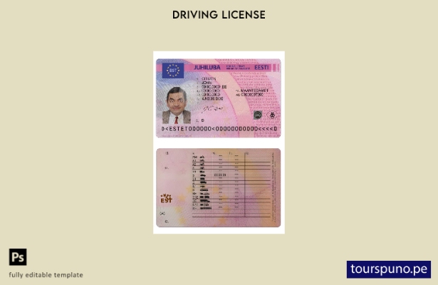 Plantilla de permiso de conducir de Estonia lista para imprimir