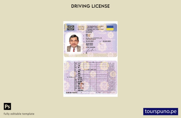 listo para imprimir la plantilla actual del permiso de conducir de Ucrania