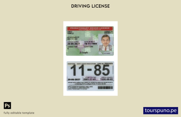 listo para imprimir plantilla de licencia de conducir de prueba del estado de Au