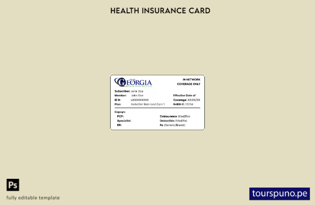 Plantilla de tarjeta de identificación de seguro médico de Georgia lista para im
