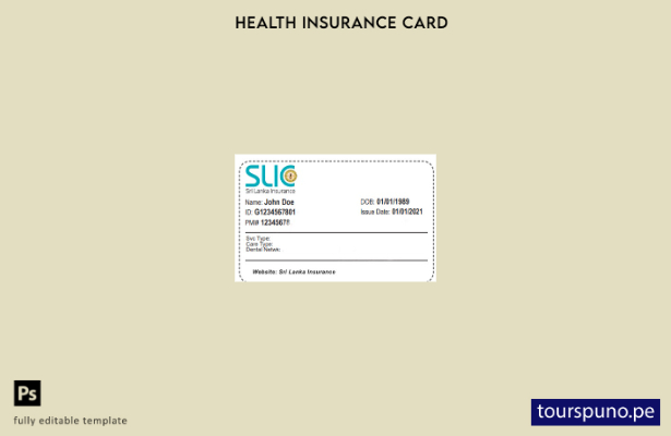 Plantilla de tarjeta de seguro médico de Sri Lanka lista para imprimir