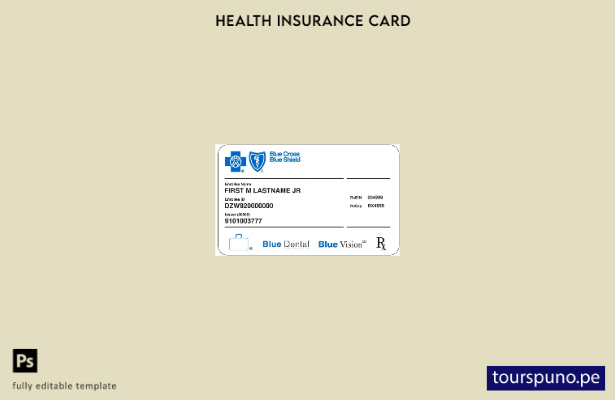 lista para imprimir plantilla de tarjeta de seguro médico USA Blue Cross Blue Sh