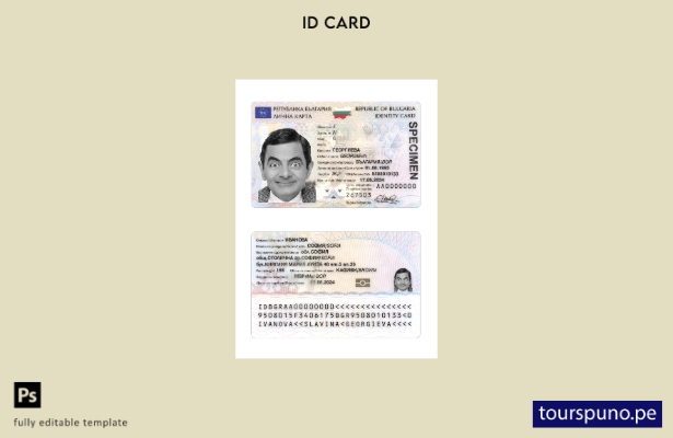 Listo para imprimir la plantilla actual de tarjeta de identificación de Bulgaria