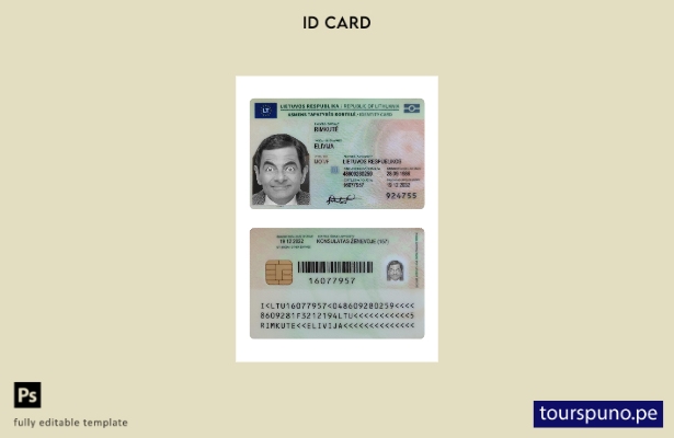 Listo para imprimir la plantilla actual de tarjeta de identificación de Lituania