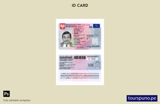 Listo para imprimir la plantilla actual de tarjeta de identificación de Polonia