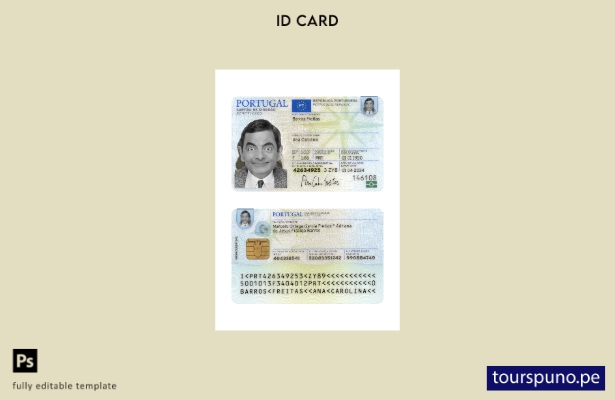 Listo para imprimir la plantilla actual de tarjeta de identificación de Portug 1