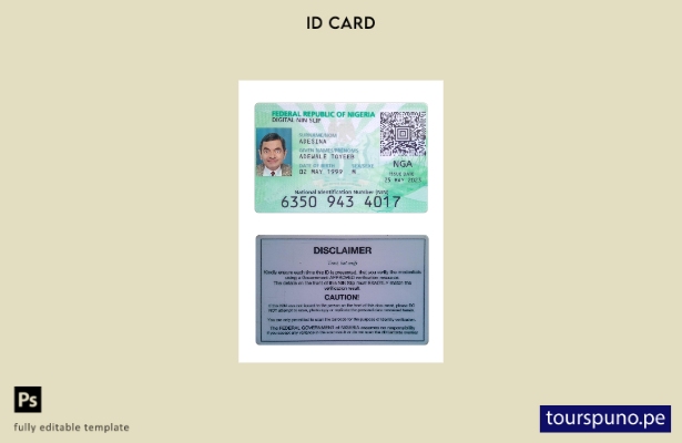 Plantilla actual de tarjeta de identificación digital de Nigeria lista para impr