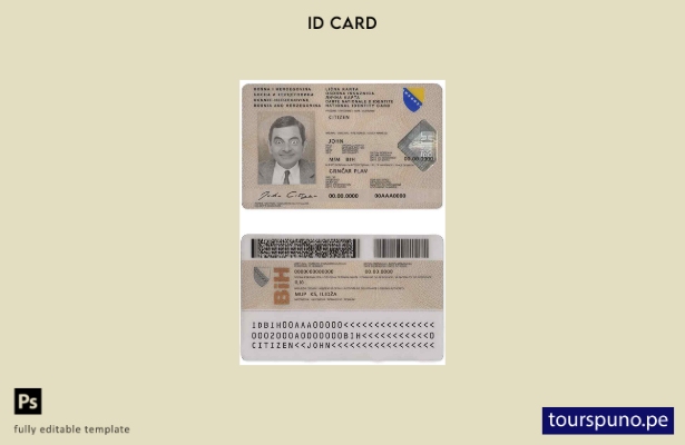 Plantilla de identificación de Bosnia y Herzegovina lista para imprimir