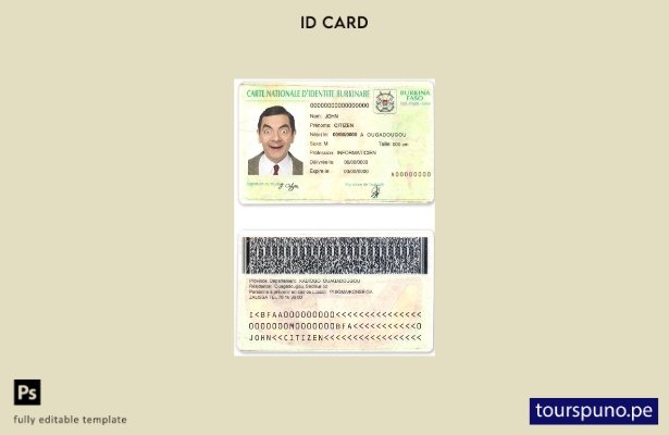 Plantilla de identificación de Burkina Faso lista para imprimir