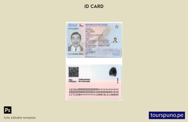 Plantilla de identificación de Chile lista para imprimir