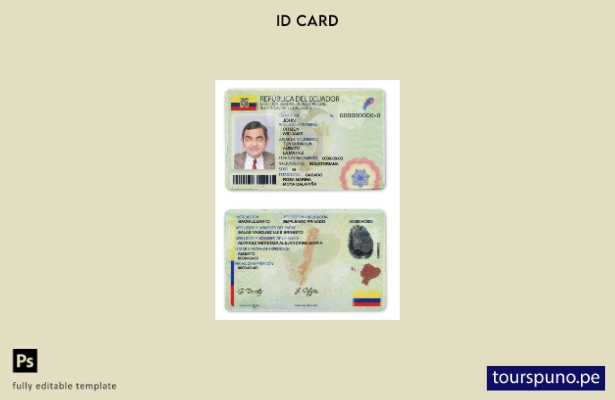 Plantilla de identificación de Ecuador lista para imprimir