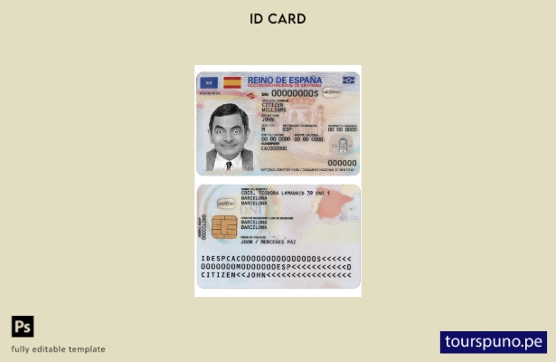 Plantilla de identificación de España (presente) lista para imprimir