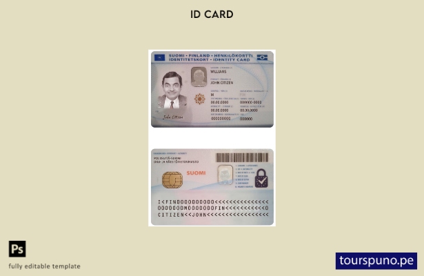 Plantilla de identificación de Finlandia lista para imprimir