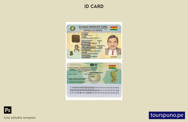 Plantilla de identificación de Ghana lista para imprimir