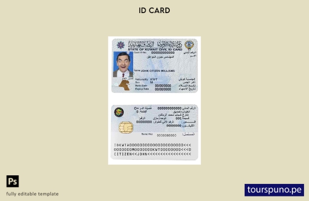 Plantilla de identificación de Kuwait lista para imprimir