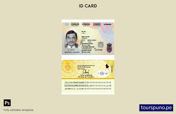Plantilla de identificación de Luxemburgo lista para imprimir