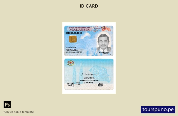 Plantilla de identificación de Malasia lista para imprimir