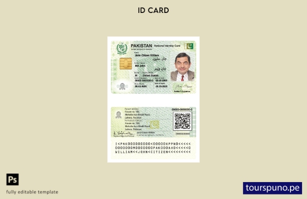 Plantilla de identificación de Pakistán lista para imprimir