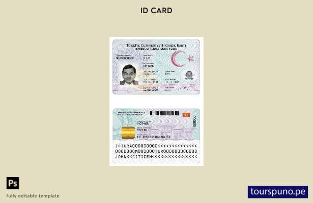 Plantilla de identificación de Turquía lista para imprimir