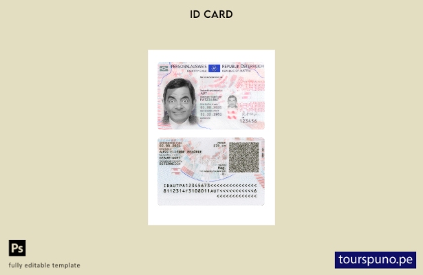 Plantilla de presentación de identificación de Austria lista para imprimir