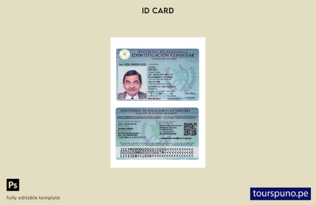 Plantilla de tarjeta de identificación consular de Guatemala lista para imprimir