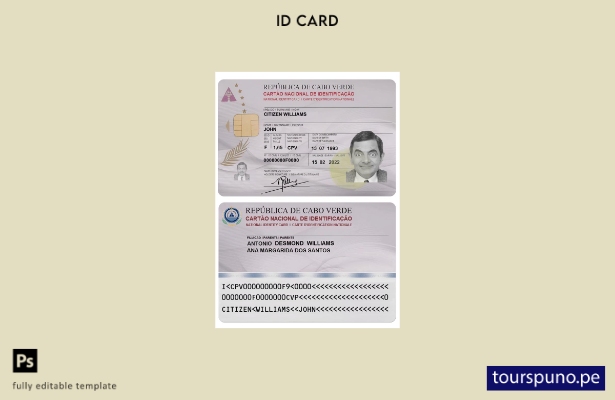 Plantilla de tarjeta de identificación de Cabo Verde lista para imprimir