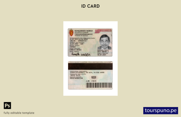 Plantilla de tarjeta de identificación de Noruega lista para imprimir
