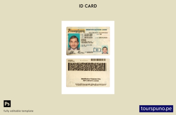 Plantilla de tarjeta de identificación de Pensilvania de EE. UU. lista para impr
