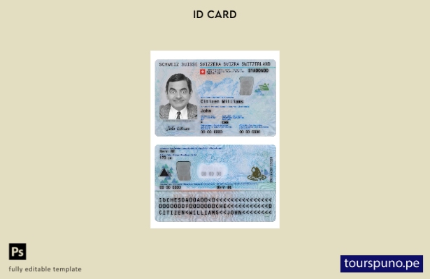 Plantilla de tarjeta de identificación de Suiza lista para imprimir