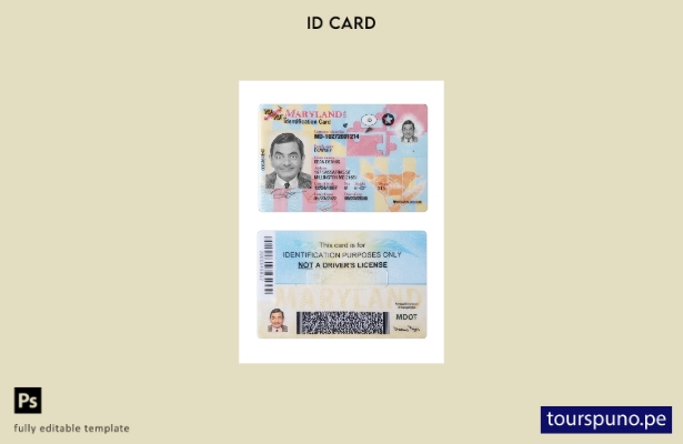 lista para imprimir plantilla de tarjeta de identificación de Maryland de EE. UU